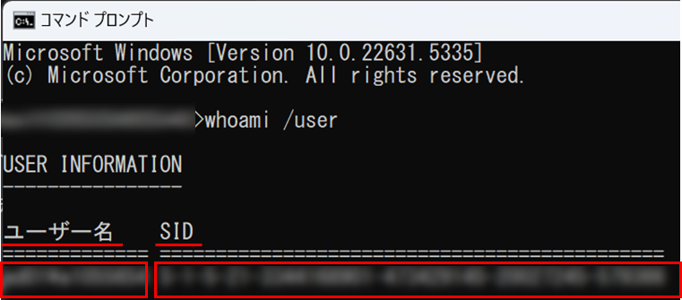 whoami /user コマンド実行結果